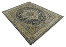 Antique Muted Traditional Heriz Blue ,Beige and Brown Hand knotted Custom made wool Area Rug