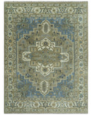 Antique Olive And Blue Traditional Heriz Multi Size Wool Area Rug