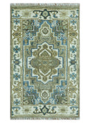 Antique Olive And Blue Traditional Heriz Multi Size Wool Area Rug