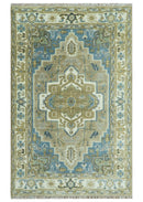 Antique Olive And Blue Traditional Heriz Multi Size Wool Area Rug