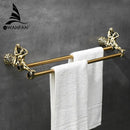 Antique ornate gold & silver brass double towel bars bathroom rack