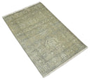 Antique Persian 2x3 Beige and Gray Hand Knotted  Wool Area Rug