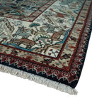 Animal Hunting Rug 8x10 and 9.3x12.4 Wool Black, Rust and Ivory Hand knotted Area Rug, Old style Rug