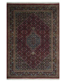 5x7 Antique Persian Hand Knotted Maroon, Black and Blue Traditional Medallion Wool Rug | KNT25