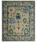 Hand Tufted Beige And Blue Traditional Oushak Custom Made wool Area Rug