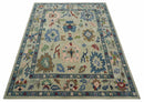 Hand Tufted Beige And Blue Traditional Oushak Custom Made wool Area Rug