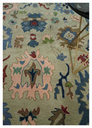 Hand Tufted Beige And Blue Traditional Oushak Custom Made wool Area Rug