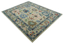 Hand Tufted Beige And Blue Traditional Oushak Custom Made wool Area Rug