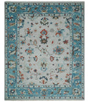 Ivory and Blue Vibrant Colorful Hand knotted Traditional Oushak Multi Size wool Area Rug