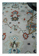 Ivory and Blue Hand knotted Traditional Oushak wool Area Rug