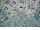Ivory and Blue Hand knotted Traditional Oushak wool Area Rug