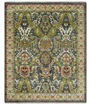 Antique look Hand knotted Green and Gray Traditional Large design wool Area Rug