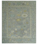 Antique Silver Hand Knotted Oushak Wool Area Rug