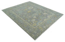 Antique Silver Hand Knotted Oushak Wool Area Rug