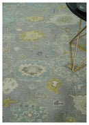 Antique Silver Hand Knotted Oushak Wool Area Rug