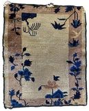 Antique Chinese Rug 2x3 | Beige, Brown & Navy | Hand-Knotted Wool