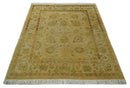 Antique Style 8x10 Hand Knotted Beige, Olive and Brown Traditional Oushak Wool Rug