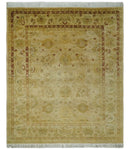 Antique Style 8x10 Hand Knotted Beige, Olive and Brown Traditional Oushak Wool Rug