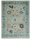 Antique Style 9x12 Wool Traditional Persian Gray and Blue Hand knotted Oushak Area Rug | TRDCP1074912