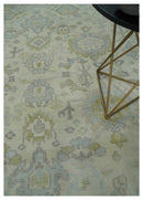 Antique style Beige and Gray Hand knotted 9x12 Oushak wool Area Rug