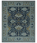 Antique style Blue and Silver Traditional Multi Size Hand Knotted Oushak Wool Rug