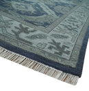 Antique style Blue, Charcoal and Silver Hand Knotted dragon Oushak Wool Area Rug