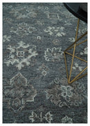 Antique Style Charcoal and Ivory 8x10 hand knotted Oushak wool Area rug