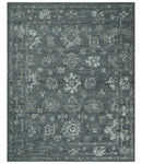 Antique Style Charcoal and Ivory 8x10 hand knotted Oushak wool Area rug