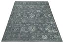 Antique Style Charcoal and Ivory 8x10 hand knotted Oushak wool Area rug