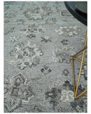 Antique Style Charcoal and Ivory Hand knotted 8.6x9.10 Oushak Design wool area rug