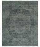 Antique Style Charcoal and Silver Traditional Heriz Medallion 8x10 wool Area Rug
