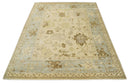 Antique Style Fine 9x13 Hand Knotted Beige, Silver and Brown Traditional Wool Rug