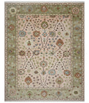 Antique Style floral Hand knotted Peach Pink and Green Custom Made Wool Area Rug