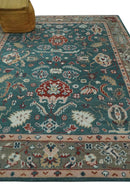Antique Style Floral Teal, Camel and Brown Hand Knotted Oriental Oushak 8x10 wool Area Rug