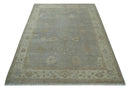 Antique style Gray and Beige 9x12 Hand knotted Oushak wool Area Rug