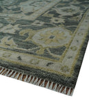 Antique style Gray, Ivory and Olive Hand knotted Traditional Oushak 9x12 wool Area Rug