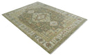Antique Style Green, Ivory and Beige Hand knotted 9x12 wool Area Rug