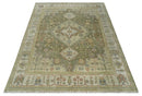Antique Style Green, Ivory and Beige Hand knotted 9x12 wool Area Rug