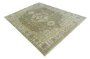Antique Style Green, Ivory and Beige Hand knotted 9x12 wool Area Rug