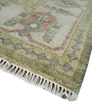 Antique Style Green, Ivory and Beige Hand knotted 9x12 wool Area Rug