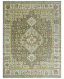 Antique Style Green, Ivory and Beige Hand knotted Heriz Serapi Multi Size wool Area Rug