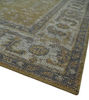 Antique Style Hand Knotted 8x10 Olive, Silver and Charcoal Traditional Low Pile Wool Area Rug