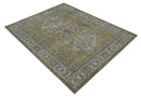 Antique Style Hand Knotted 8x10 Olive, Silver and Charcoal Traditional Low Pile Wool Area Rug