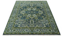Antique Style Hand Knotted Teal, Gray and Green Traditional Heriz 8x10 wool area rug
