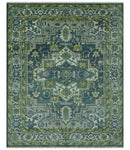 Antique Style Hand Knotted Teal, Gray and Green Traditional Heriz 8x10 wool area rug