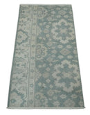 Antique Style Ivory and Gray Hand Knotted Traditional Oushak 2x4 wool Bedside Rug