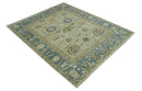 Antique Style Silver, Blue and Green 8x10 Hand Knotted Traditional Oushak wool area rug