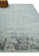 Antique Style transitional 8x11 Beige and Charcoal hand knotted Wool and art silk Area Rug