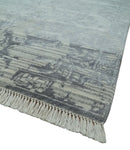 Antique Style transitional 8x11 Beige and Charcoal hand knotted Wool and art silk Area Rug