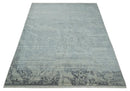 Antique Style transitional 8x11 Beige and Charcoal hand knotted Wool and art silk Area Rug